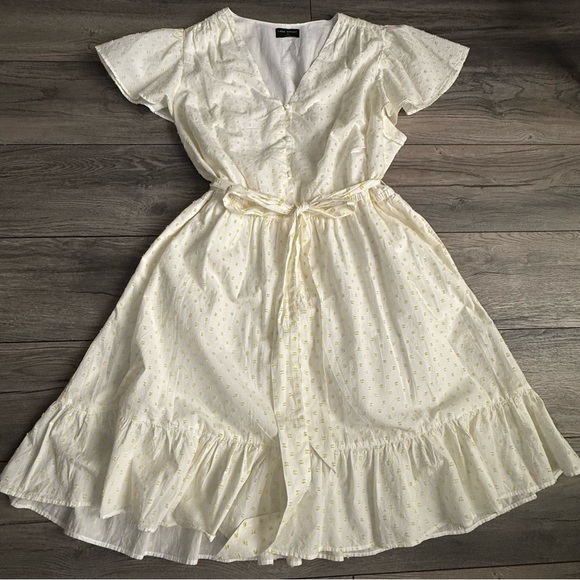 Lane Bryant White Dress w/Yellow Polka Dots A Line Size 20 Knee Length Summer - Picture 3 of 14